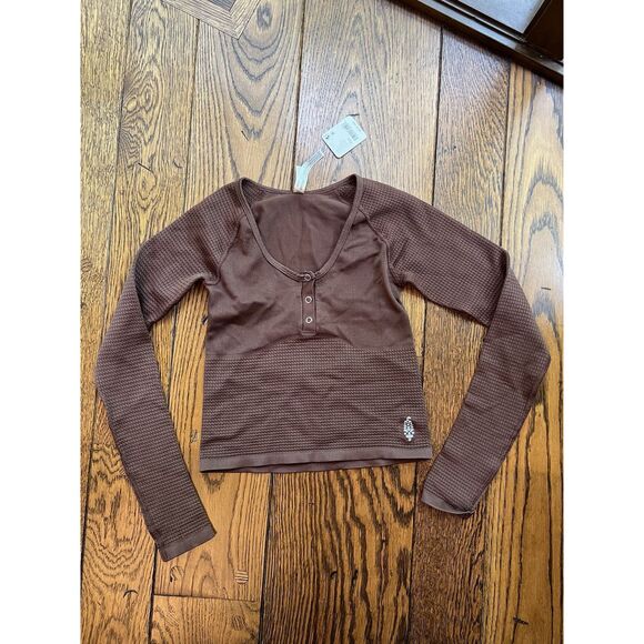 Free People Movement Bail Out Long Sleeve Layer Crop Top Cocoa Brown XS/S NWT - Picture 2 of 7